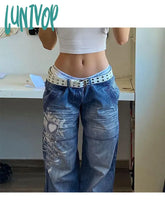 Lunivop Woman Loose Jeans Low Waist Denim Straight Leg Pants Gradient Color Trousers Wash Pockets